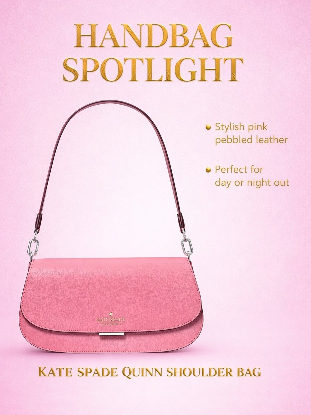 kate spade Pink Quinn Pebbled Leather Shoulder Bag - Soft Rose. Brand New W/tag